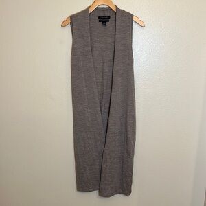Tahari 100% Merino Wool Open Front Cardigan Duster Slit Sides Vest